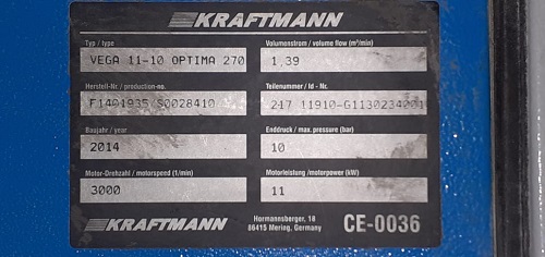 Продажа запасных частей к винтовому компрессору KRAFTMANN VEGA 11-10